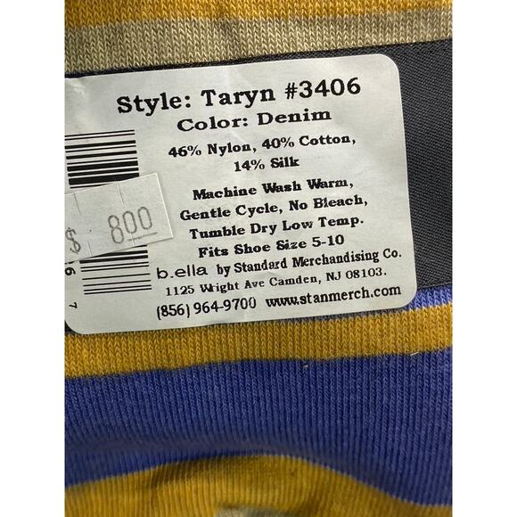 B.ELLA Women's Denim Blue-Gold Striped Knit Cotton-Blend Taryn Crew Socks SZ OS - Picture 7 of 8